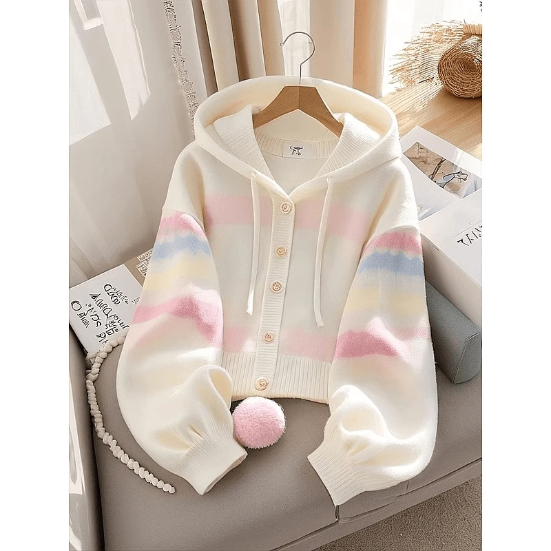 连帽毛衣外套开衫女装针织衫秋季上衣爆款2024新款时髦洋气外穿潮