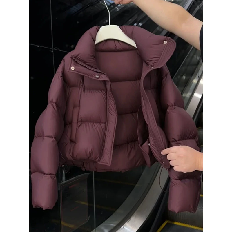 2024年流行网红棉袄女时髦炸街酒红色棉服女新年战袍洋气立领棉衣