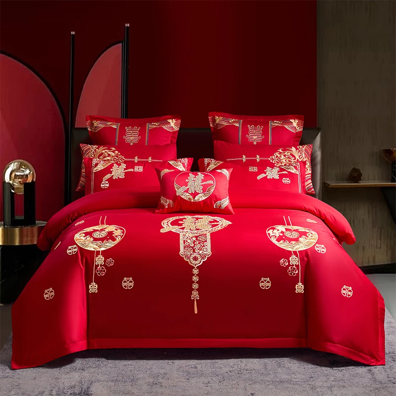 Z天成喜事婚庆四件套结婚被套大红被套枕套婚房绣花喜被喜庆喜被