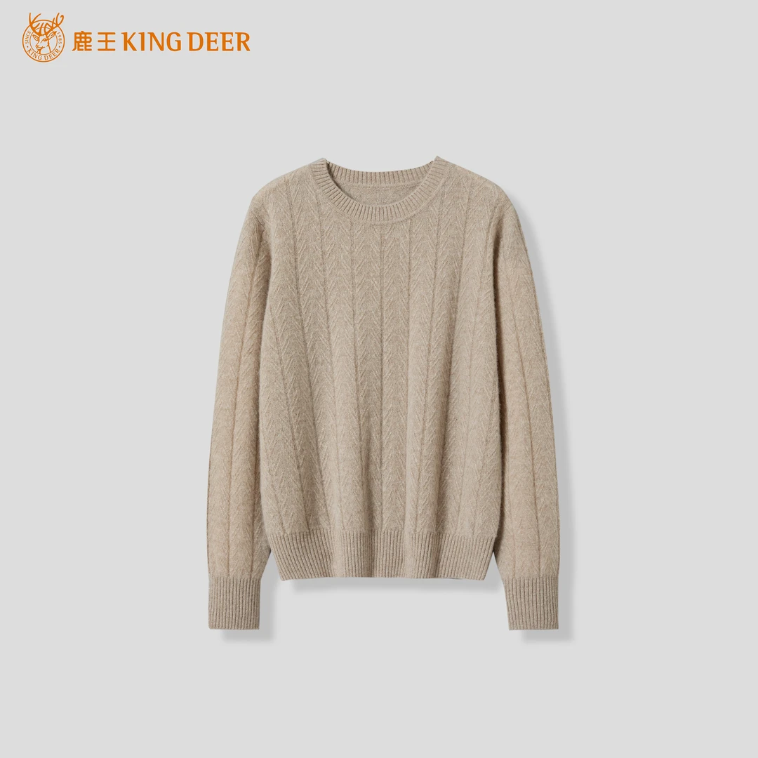 King Deer/鹿王24早春女士时尚休闲百搭针织圆领羊绒衫L81078