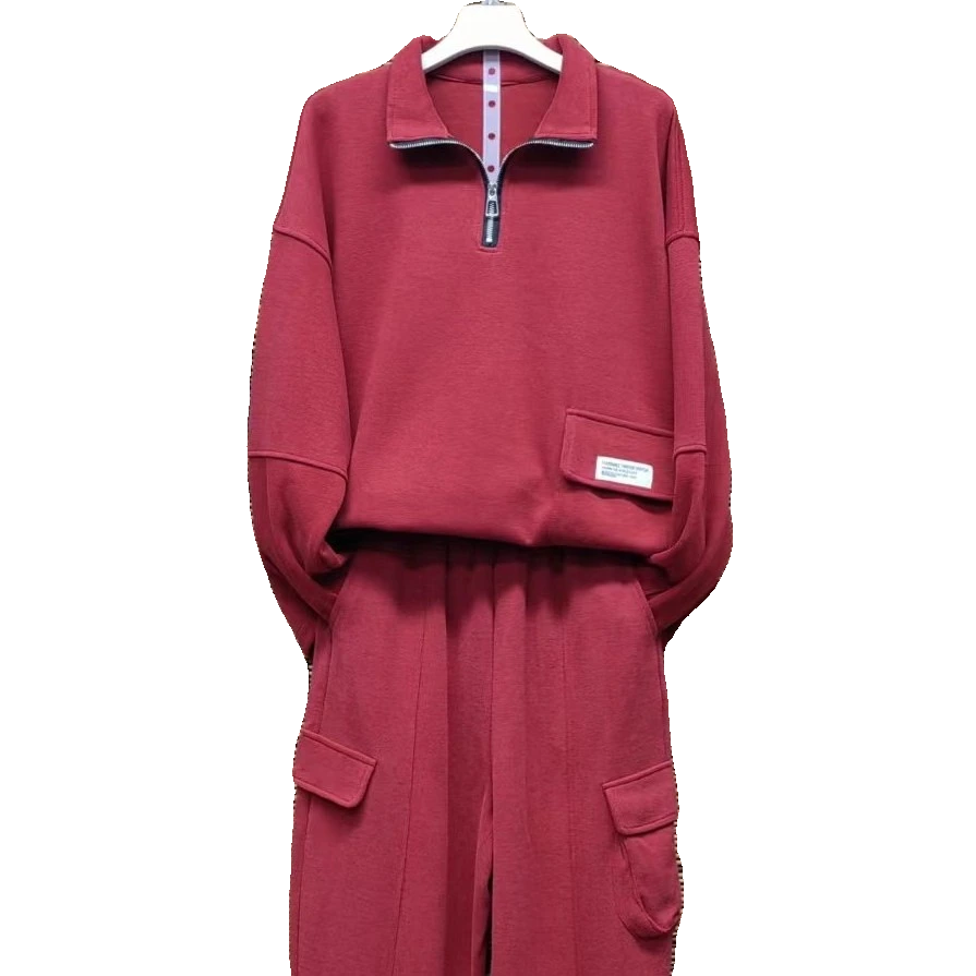 1033大码女装2023春秋休闲减龄立领时尚宽松显瘦套装洋气口袋加宽