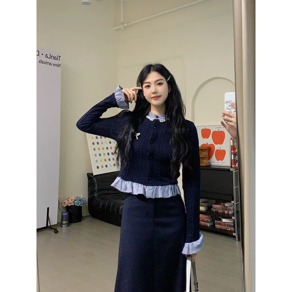 纽约艺术生多多秋季含胸针假两件毛衣长袖设计款针织衫女气质上衣