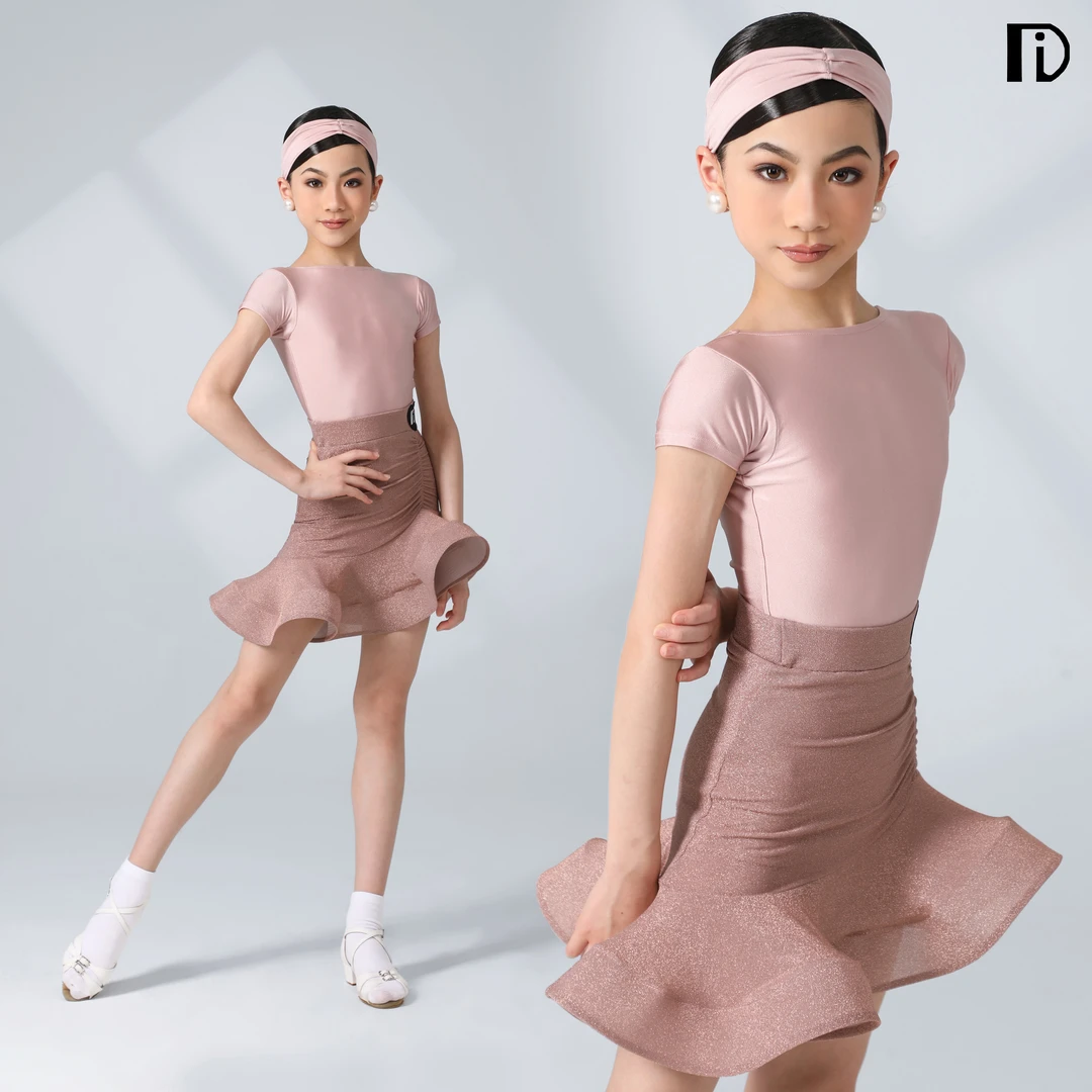 TID少儿儿童拉丁舞服女童鱼骨短袖分体两件套比赛服女童标服0433