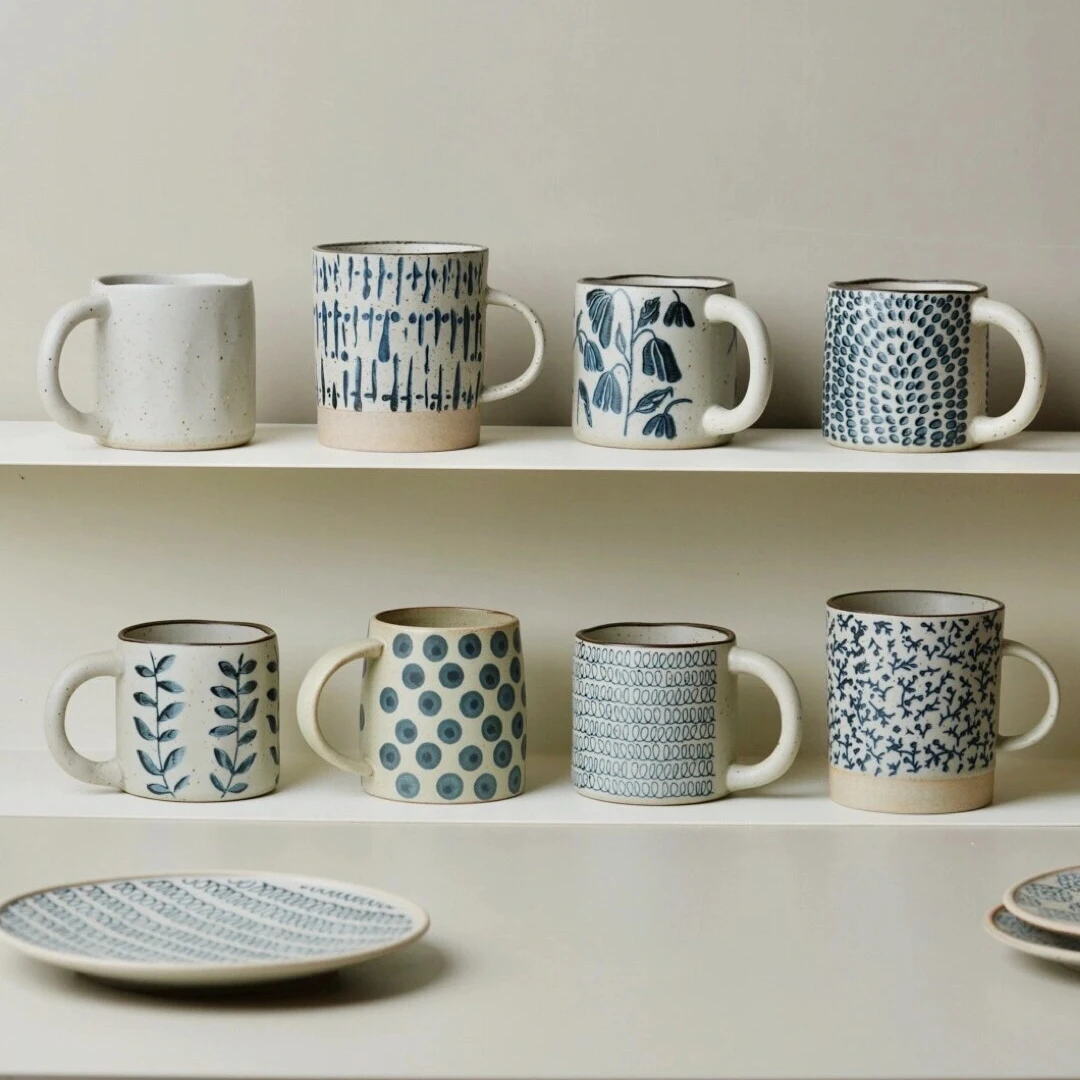 马克杯·粗陶青花手绘杯子大容量创意釉下彩复古耐高温家用/出丹麦