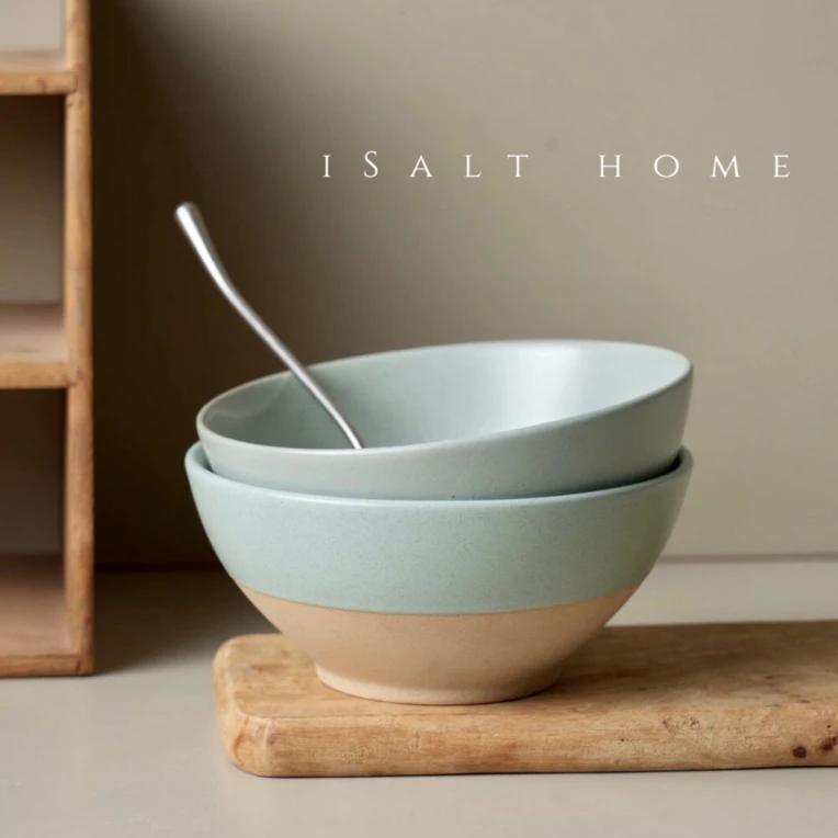 出日本siaki蒂芙尼蓝粗陶面碗家用汤碗陶瓷日式大碗吃饭碗复古