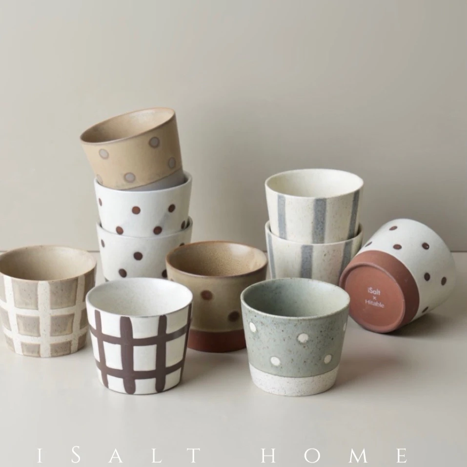 设计师款！复古粗陶手作猪口杯拉花咖啡杯手握杯家用创意水杯陶瓷