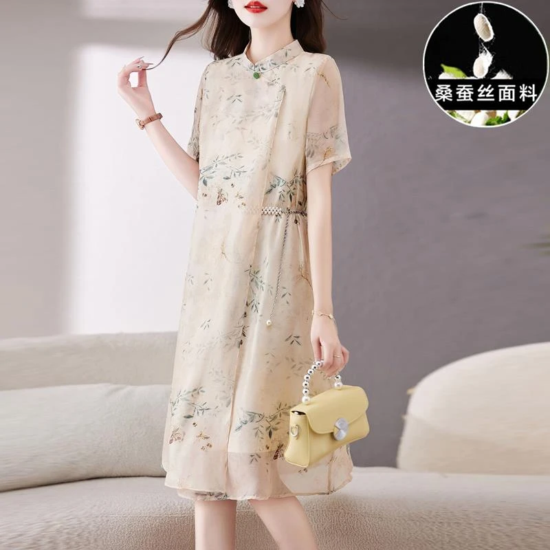 高考改良旗袍裙子女2024年新款夏季杭州高端名牌冰丝连衣裙