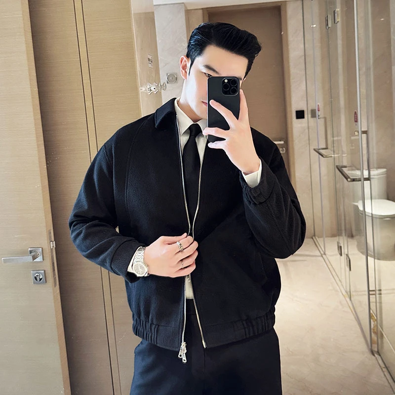 加厚双面毛呢子夹克外套短款韩版秋冬新款男士高级感休闲上衣潮牌