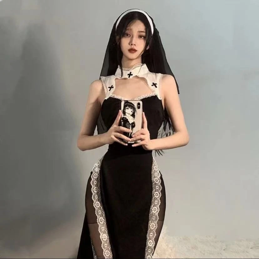 【奈美】性感纯欲风修女cosplay睡衣情调睡裙黑白轻奢时尚七夕礼物