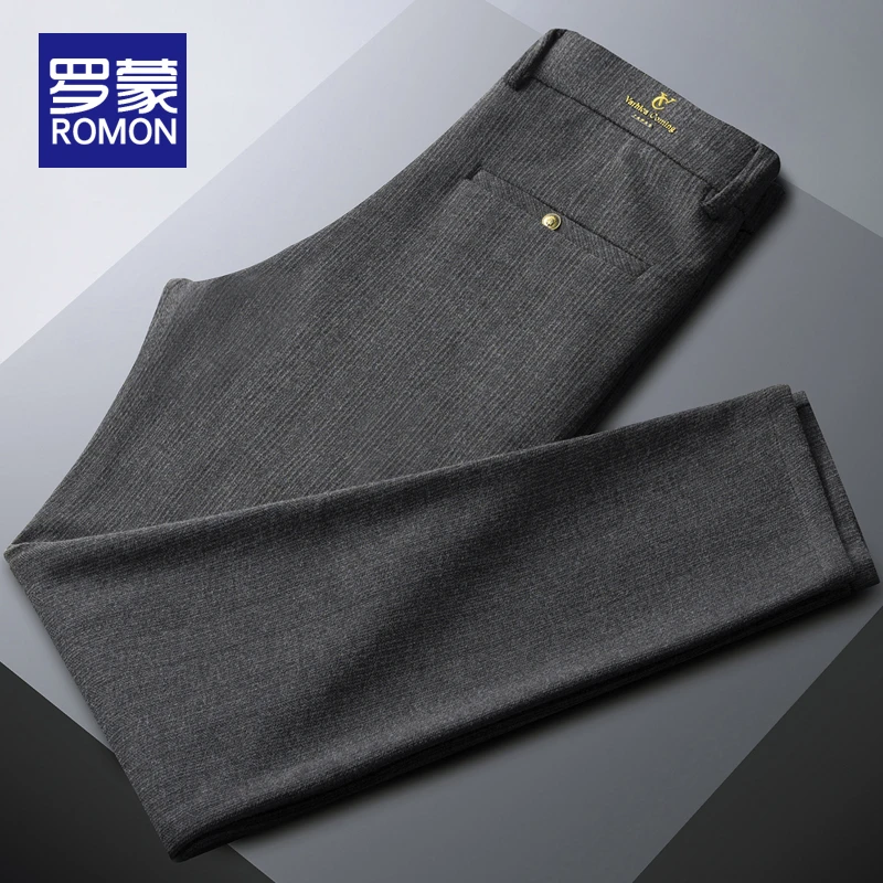 罗蒙直筒休闲裤男士冬季商务修身百搭男裤男款潮流百搭弹力西裤男