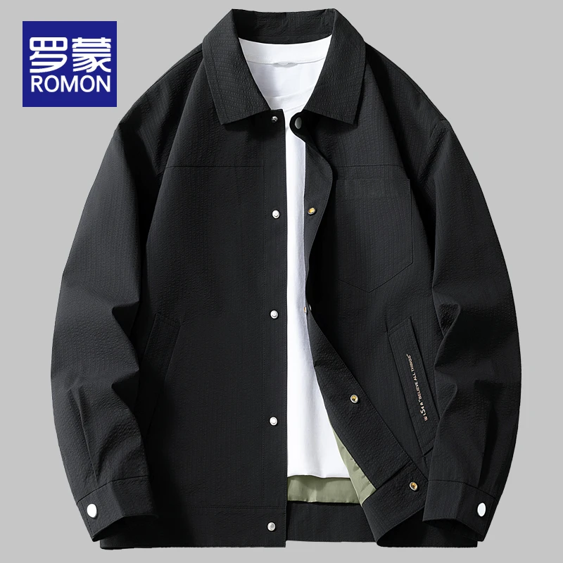 罗蒙春秋翻领夹克男外套2025新款男士宽松潮流休闲上衣服春秋男款