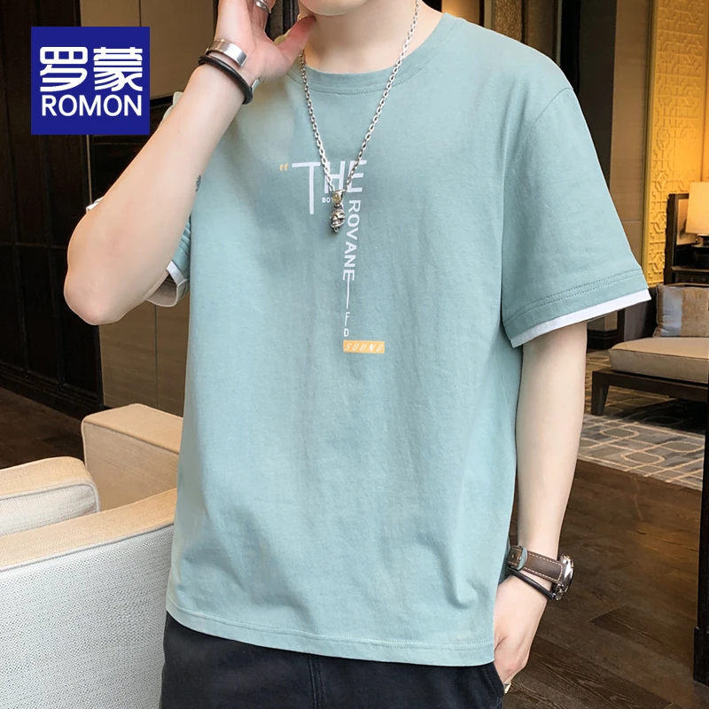 罗蒙男士夏季薄款圆领t恤2025新款潮流印花男装男款透气休闲体恤