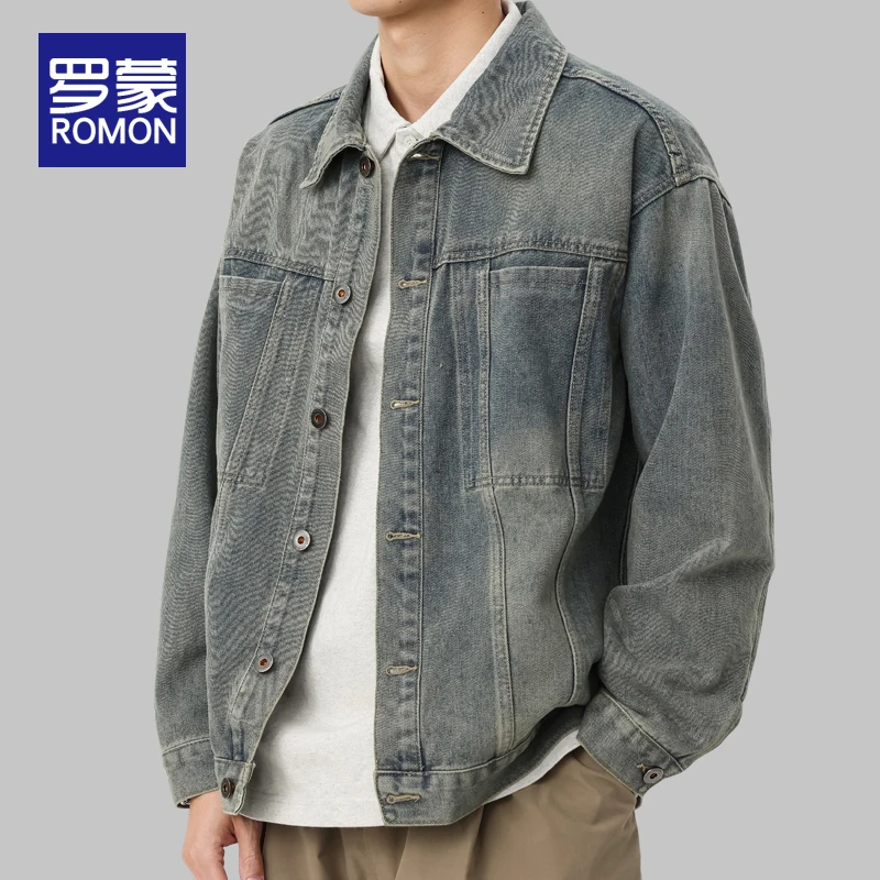罗蒙牛仔夹克男款潮牌宽松上衣服男士ins潮牌春秋美式工装外套男