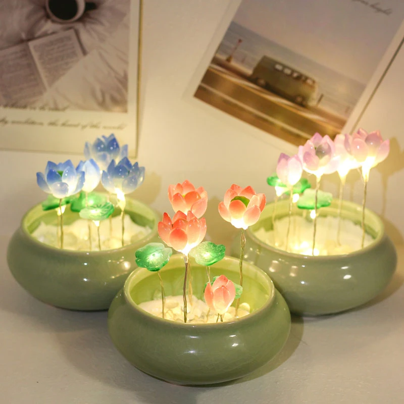 DIY手工荷花小夜灯材料包卧室氛围灯生日礼物送女生女友小众高级