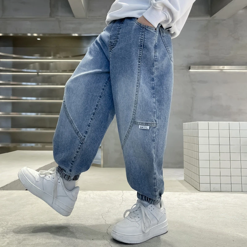 男童春秋季牛仔裤中大童春装休闲韩版宽松长裤弹力老爹裤休闲洋气