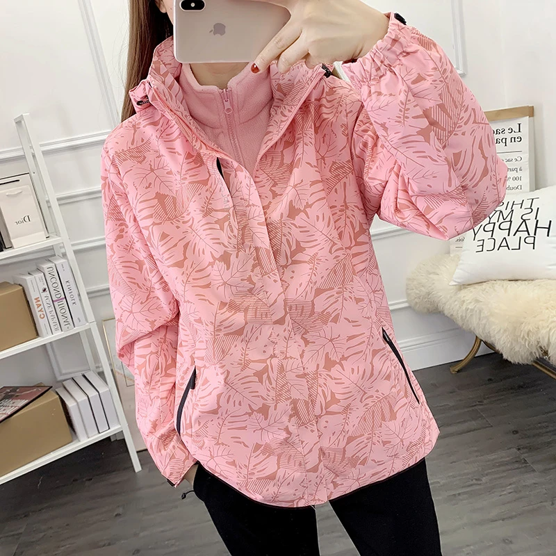 枫叶三合一冲锋上衣2024新款秋 冬季男士户外夹克保暖休闲外套 女