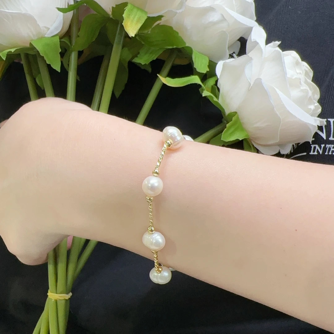 天然珍珠金色弹力绳百搭手串