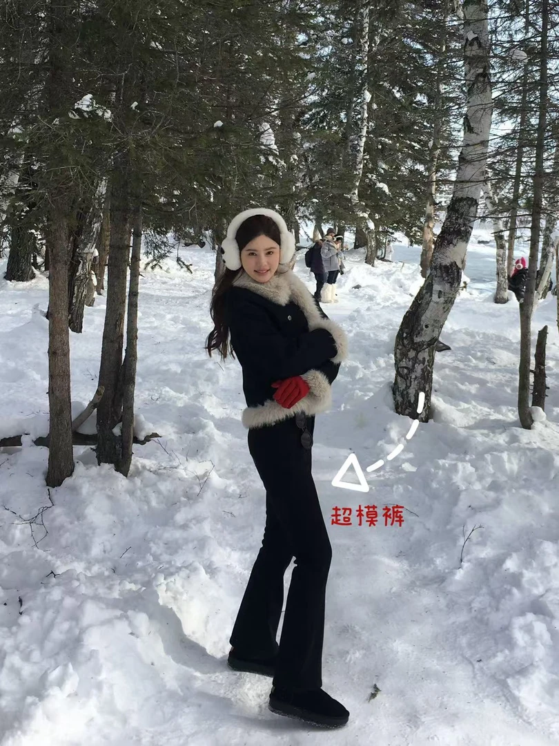 【花花】超模裤~黑色高腰修身显瘦弹力加绒加厚喇叭裤