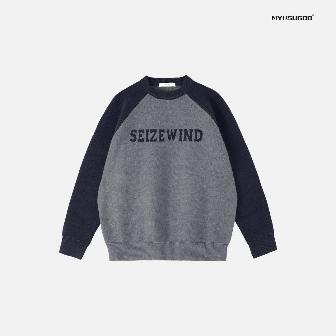 NYHSUGOO/南乙3176秋季新款男圆领针织毛衣韩系拼色字母百搭长袖