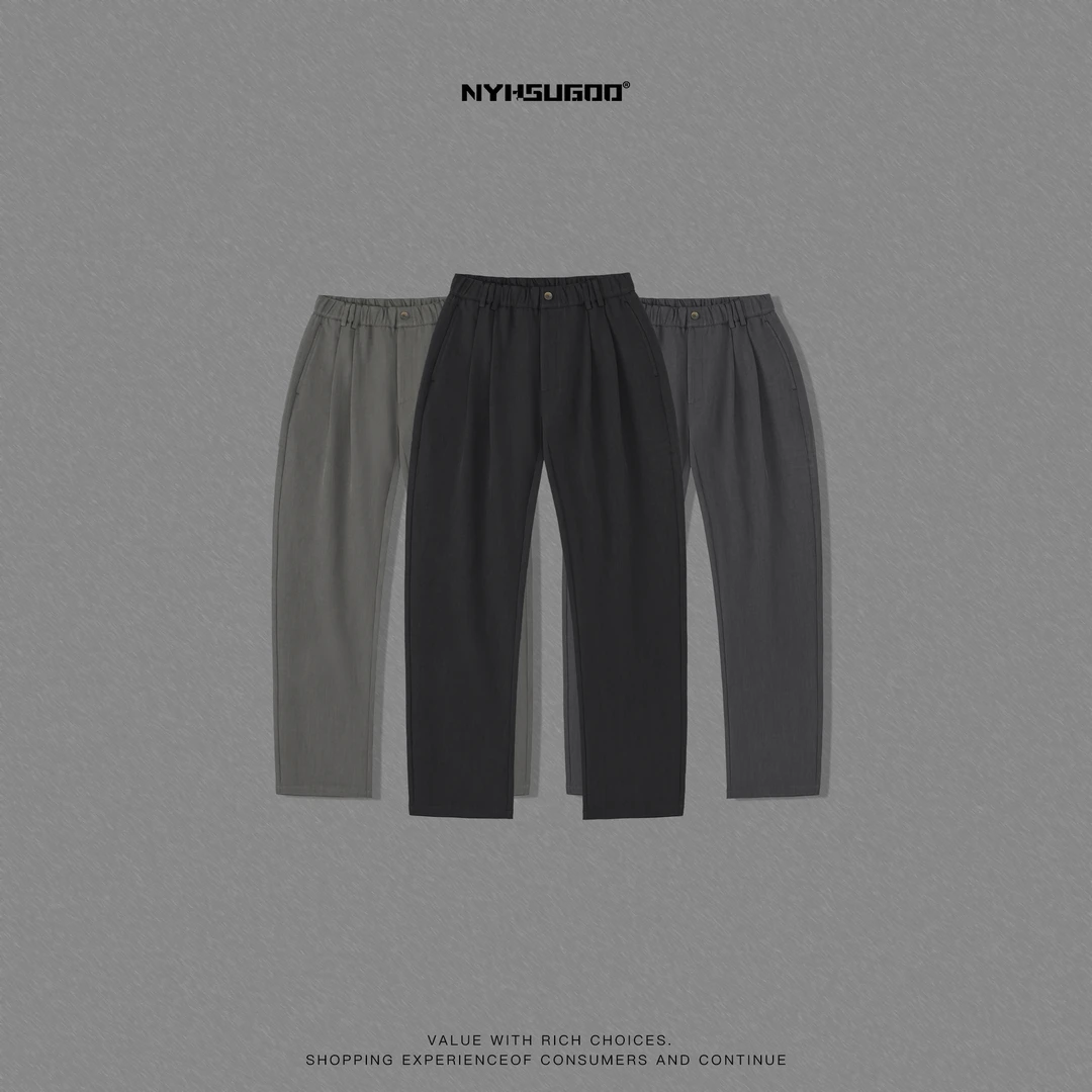 NYHSUGOO/南乙N3010秋季男士松紧腰垂感休闲裤韩系直筒百搭西裤