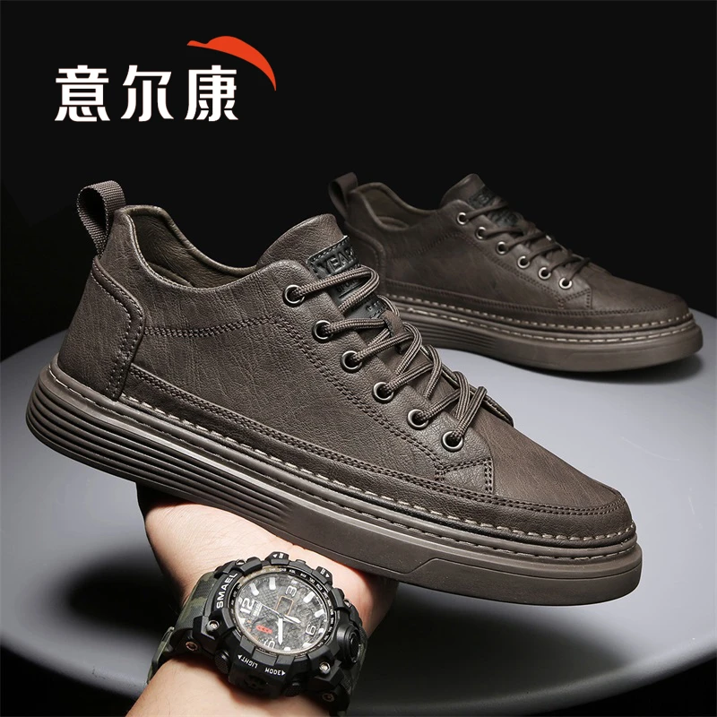 意尔康休闲皮鞋男士商务百搭上班工作板鞋高档品牌防滑秋冬季鞋子