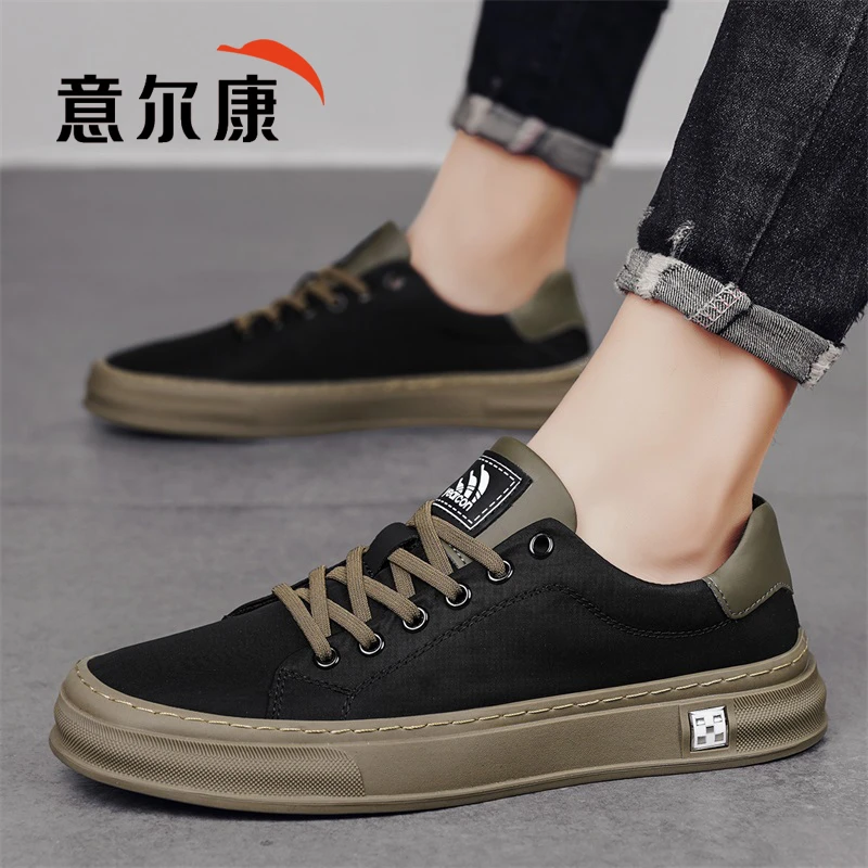 意尔康布鞋子官方正品2025夏季新款透气黑色潮鞋百搭时尚休闲板鞋