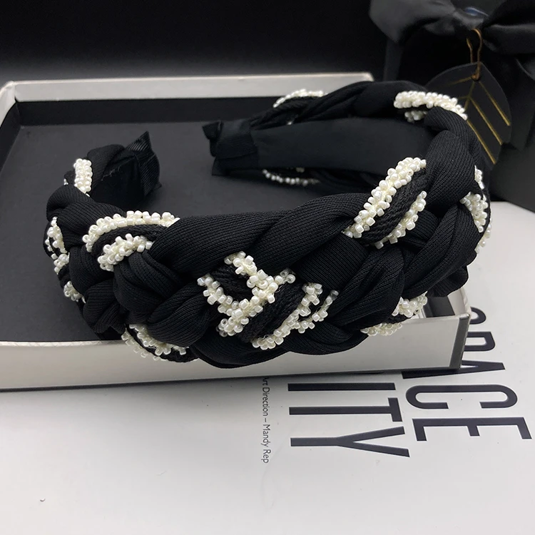 宽版法式仿珍珠编辫高颅顶发箍ins网红秋发卡简约少女宽边头箍