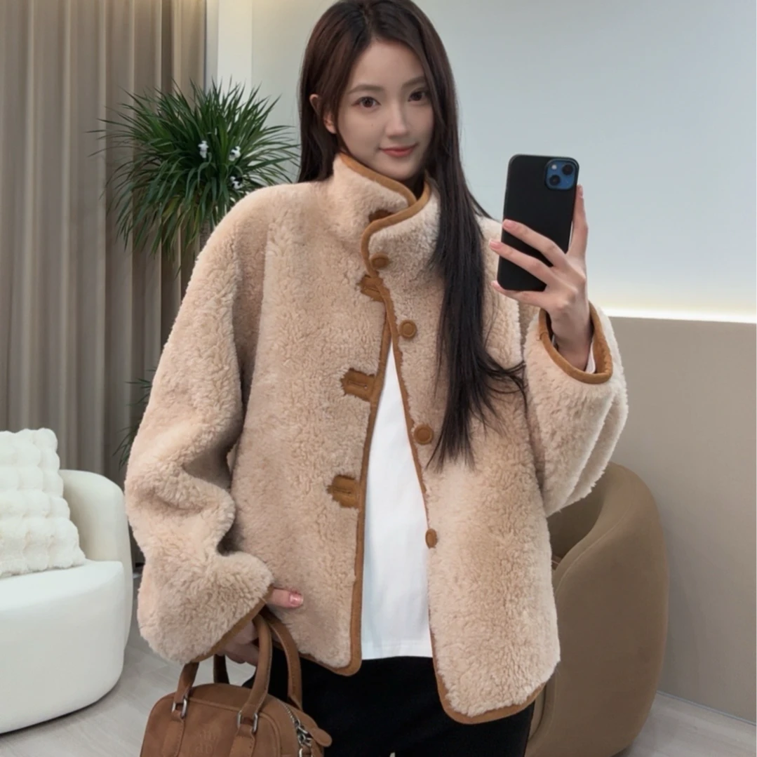 【Hua Ge专享】海宁24新款冬季反绒面双面穿立领女士羊毛外套T-8907