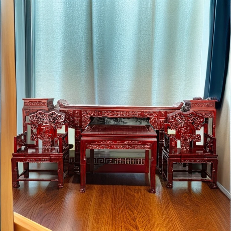 南美酸枝古典雕花条案翘头案花几八仙桌六件套门厅整套家具