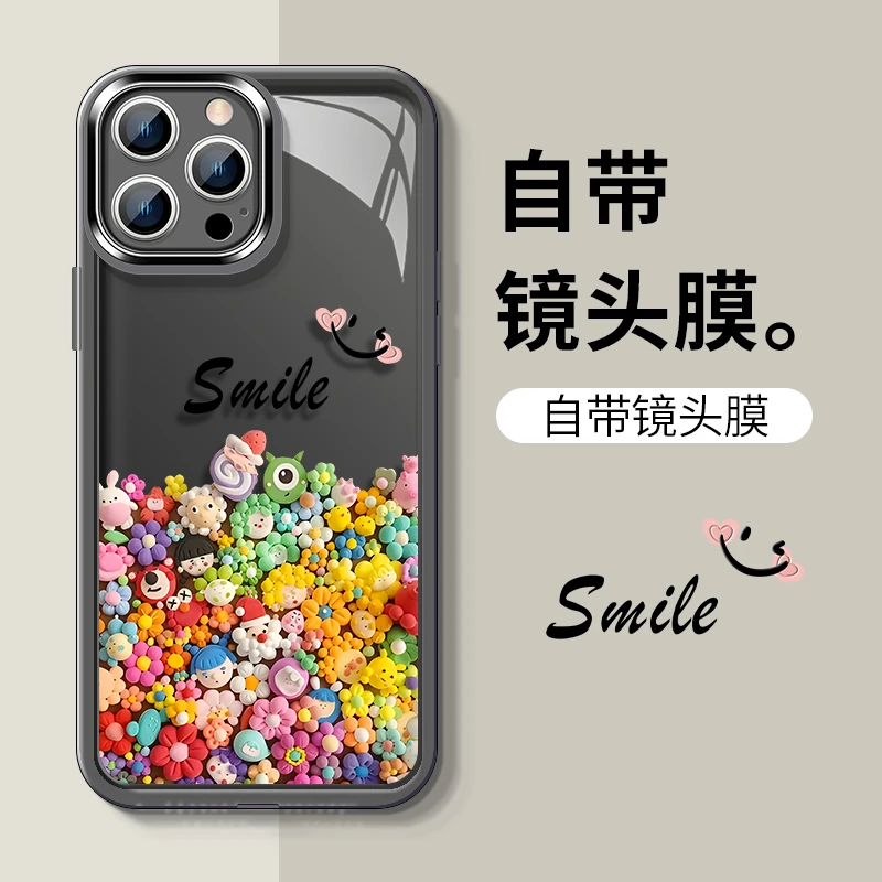 微笑镜头膜适用苹果13华为vivo全包防摔oppo女新款iphone14手机壳
