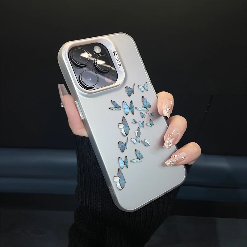 ins风蓝色蝴蝶苹果15手机壳iphone14promax/13软边12元气壳11/xs