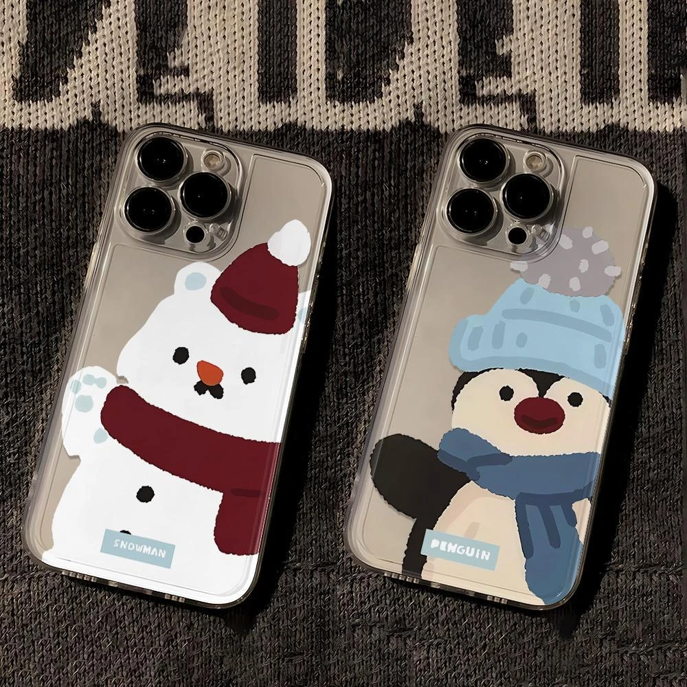 可爱雪人企鹅适用苹果小米oppovivo华为iPhone12/13/14/15透明壳