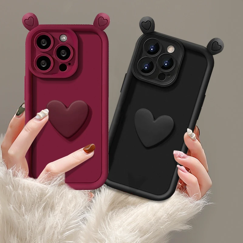 可爱爱心适用苹果15Promax手机壳简约iphone14plus华为13防摔
