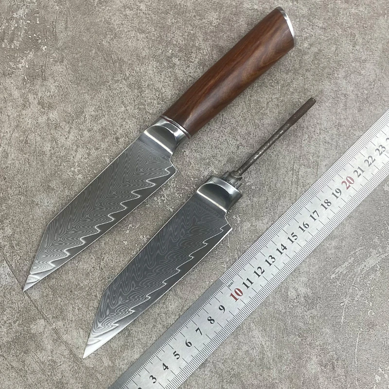 大马士革钢小直刀胚半成品DIY刀头花纹钢夹钢大马小刀胚水果刀胚