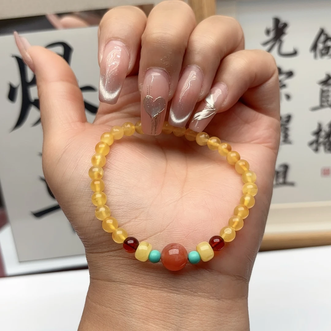 女款时尚气质百搭天然琥珀蜜蜡 原创DIY单圈手链（福利款手慢无）