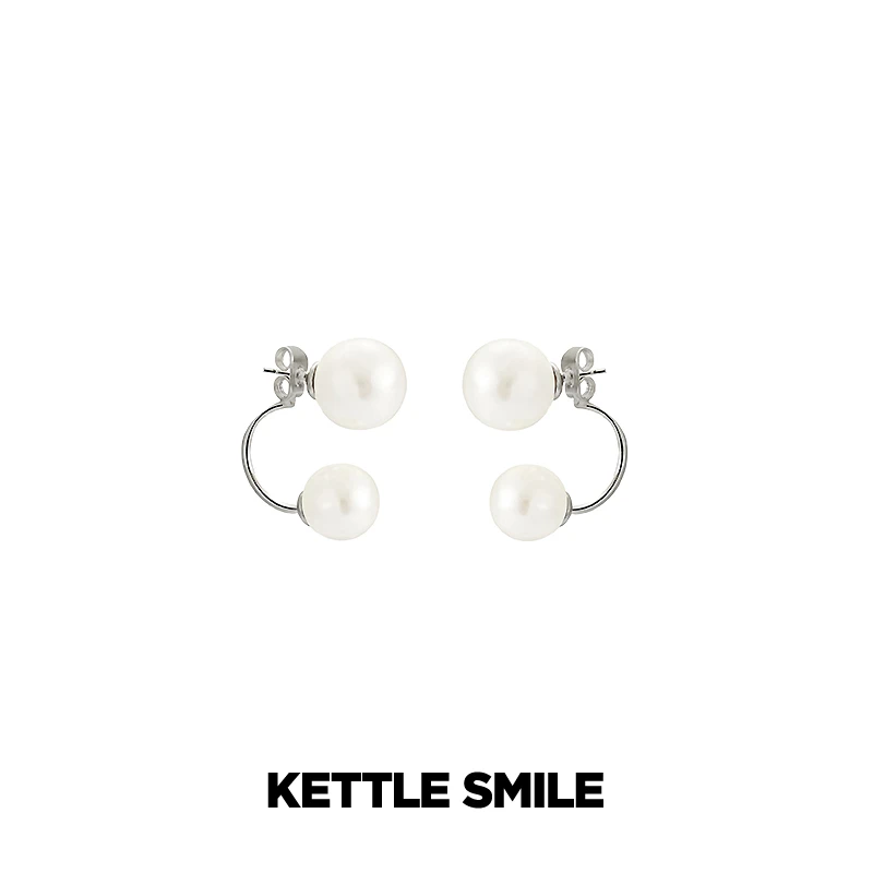 KETTLE SMILE 铜合金仿珍珠耳饰 925银针淡水双珍珠耳钉典雅气质