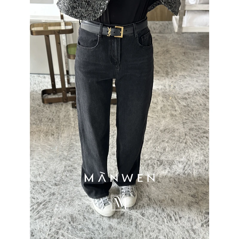 【曼文kiki】高腰直筒牛仔裤  MANA128