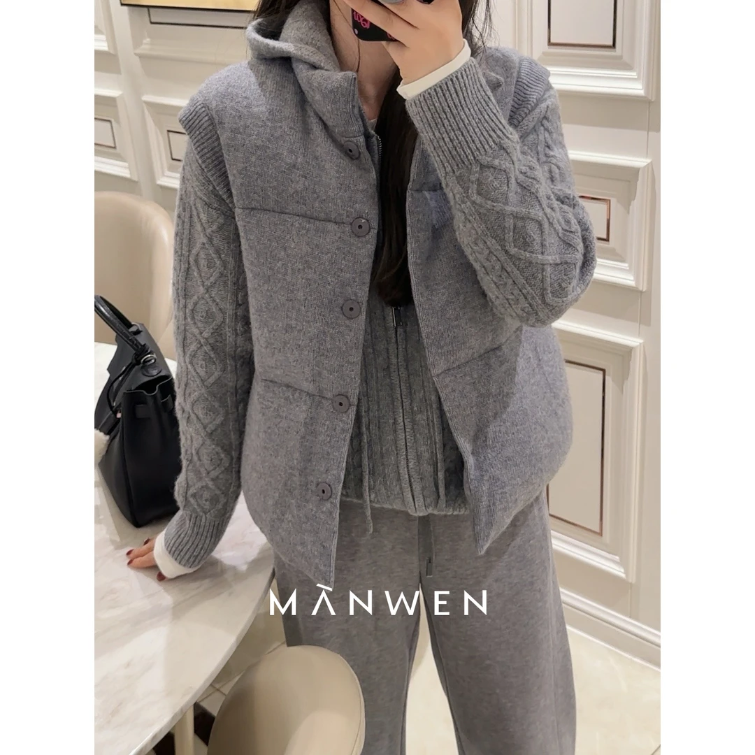【曼文kiki】灰色泡芙 小立领山羊绒鹅绒服马甲 MANQ329