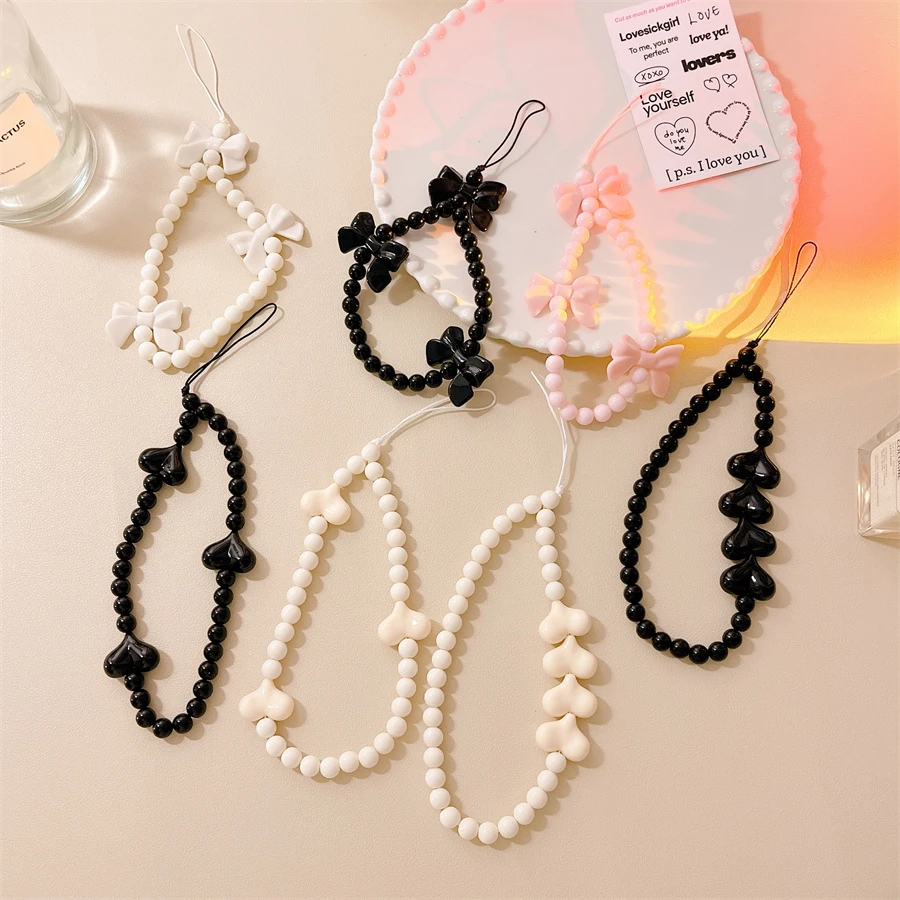 新款少女心蝴蝶结手机挂绳手工串珠手机链短款挂件女配饰时尚款