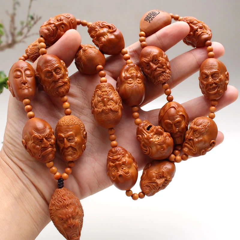 橄榄核雕精品大籽写实十八罗汉项链男士