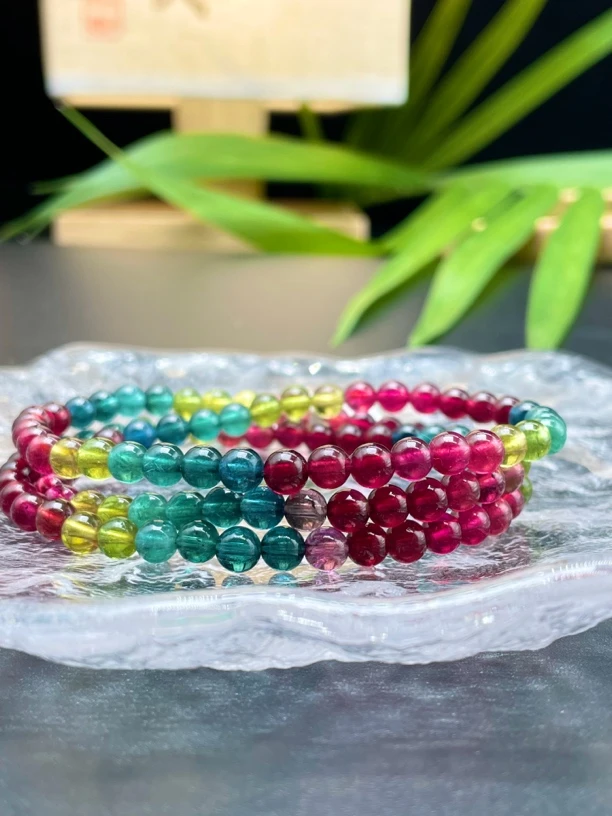 荧光色艳丽碧玺三圈鸽血红5mm+多样性发一条