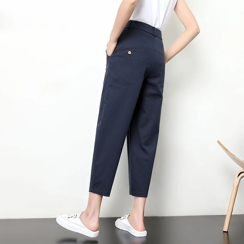 韩版百搭九分阔腿裤女夏季新款高腰显瘦宽松直筒哈伦休闲裤子薄款