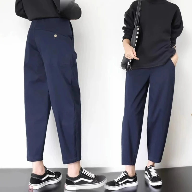 秋冬新款百搭高档哈伦裤女2025高腰宽松显瘦韩版直筒休闲九分裤