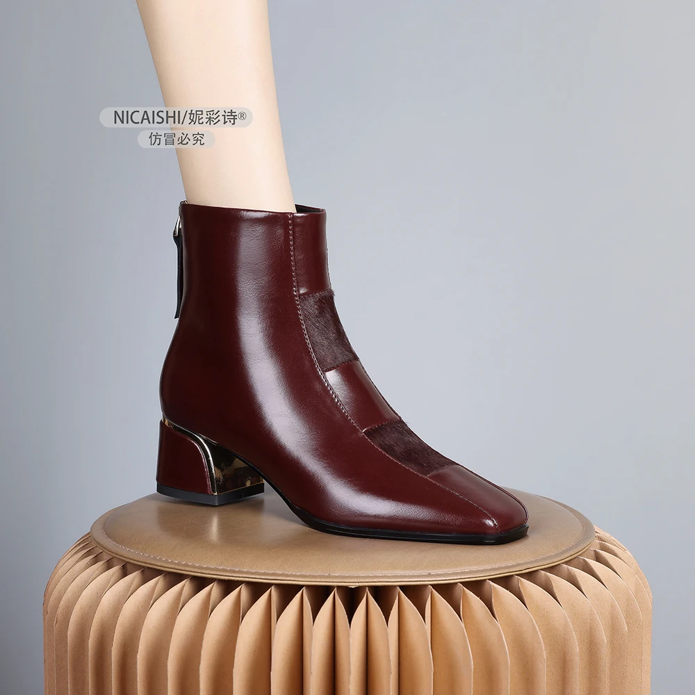 2024年新款欧美舒服拼接时装靴高级洋气百搭显瘦短靴平替好物0676