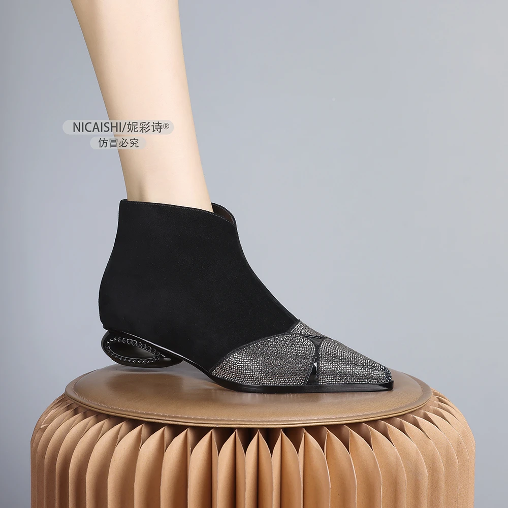 2024年新款欧美保暖搭子粗跟炸街气质洋气百搭平替好物女短靴0696