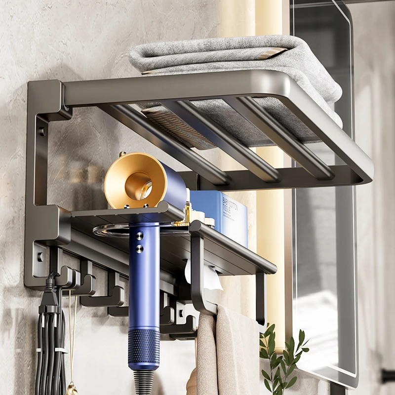 毛巾架免打孔卫生间浴室厕所洗手间置物架壁挂卫浴收纳架子浴巾架