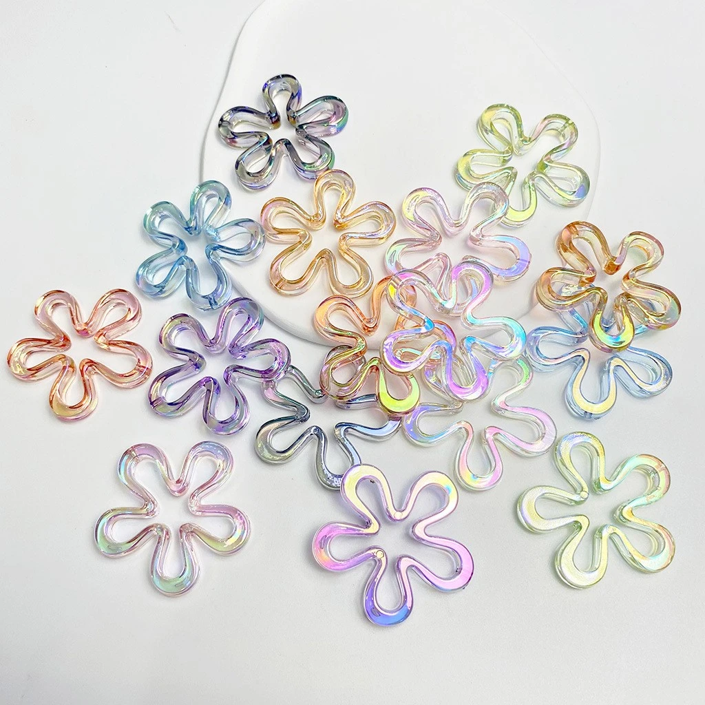 炫彩电镀UV浪花一朵朵小花diy手工散珠彩色包链条手机链饰品配件