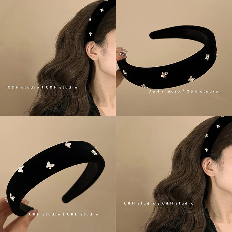 法式网红水钻丝绒发箍女秋冬新款轻奢高级感洗脸头箍复古发卡发饰