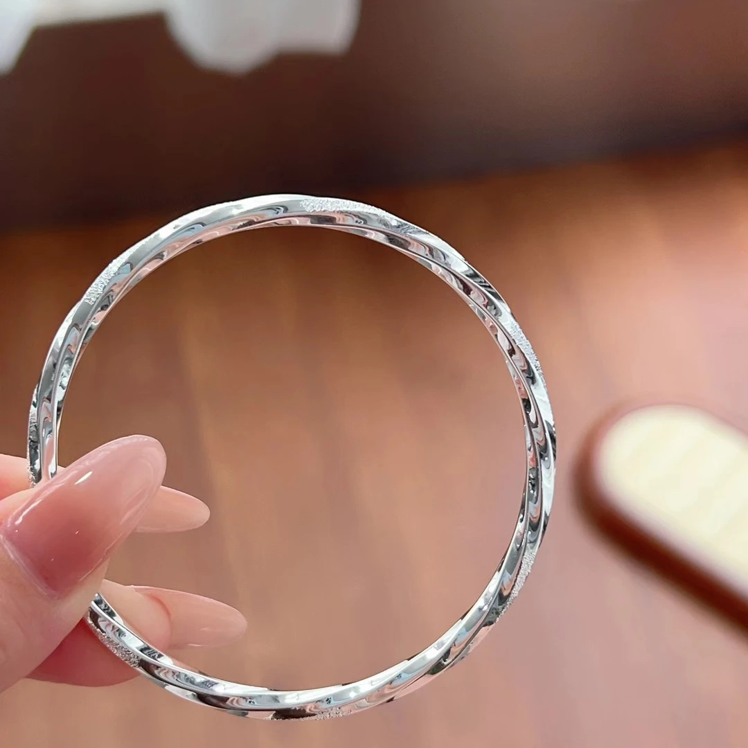 足银手镯 999.9莫比乌斯扭钉砂闭口银手镯送女友闺蜜礼物