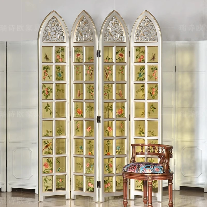 欧戈美美式屏风隔断高档奢华玄关家居别墅折屏手绘工艺品RS00004